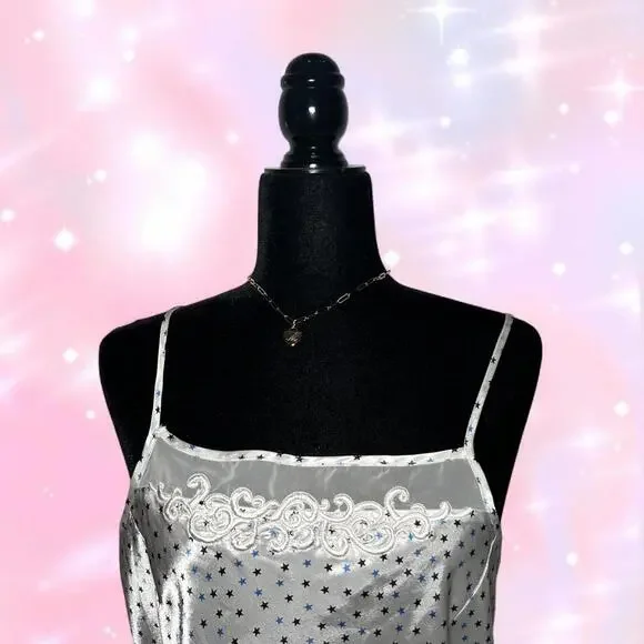 Y2K 2000s White Dress With Navy And Light Blue Stars By Gloria Vanderbilt - Picture 5 of 5